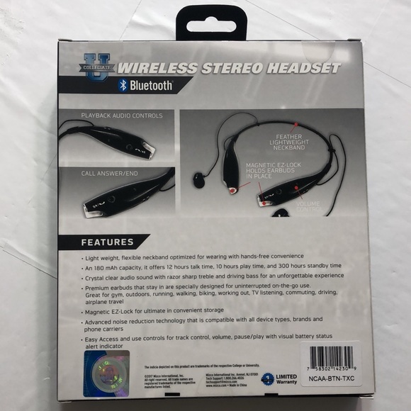 Collegiate TCU Bluetooth Wireless Neckband Headset - Picture 3 of 3